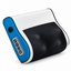 A neck and shoulder massager with a white and blue outer shell, a black mesh-protected massage head, and a control panel with four buttons on the side, shown on a white background.