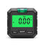 Digital angle gauge with backlit screen, bubble vial and three control buttons on white