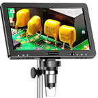 Close-up of the 10.1-inch IPS display, front control buttons, focus adjustment and camera lens