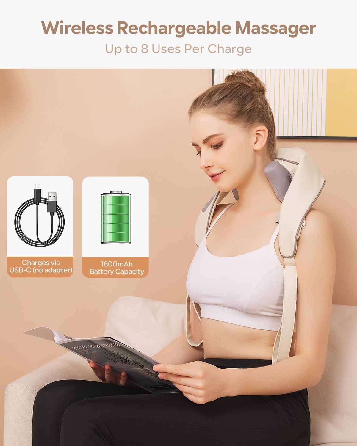 Wireless Neck & Shoulder Massager with Heat – 3D Shiatsu Kneading, Portable Cervical Support for Home & Car