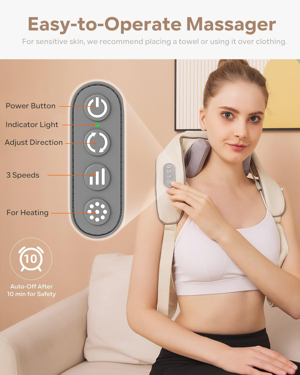 Wireless Neck & Shoulder Massager with Heat – 3D Shiatsu Kneading, Portable Cervical Support for Home & Car