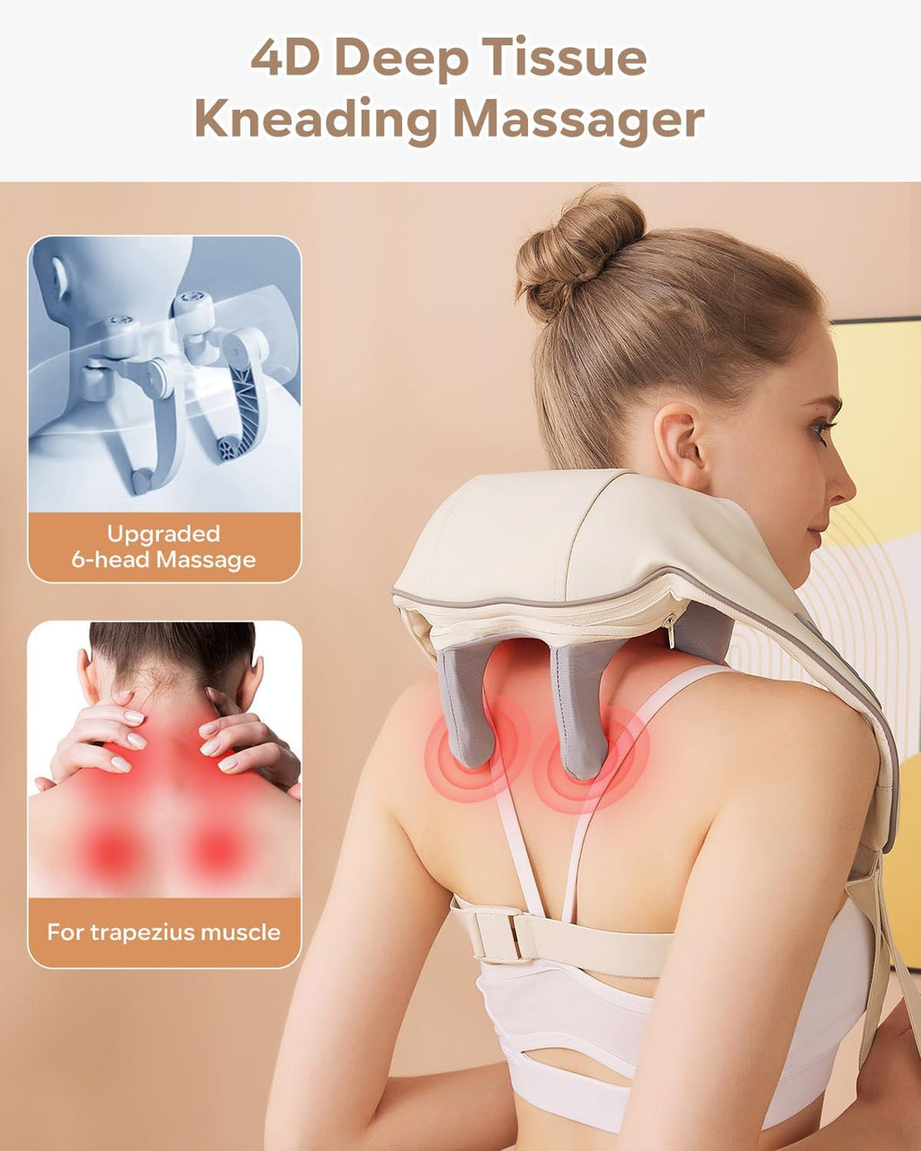 Wireless Neck & Shoulder Massager with Heat – 3D Shiatsu Kneading, Portable Cervical Support for Home & Car