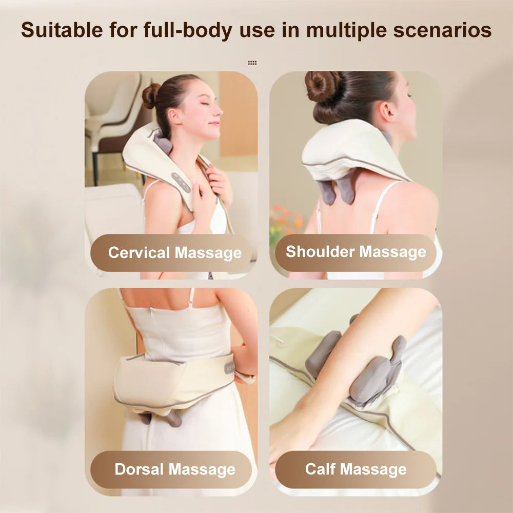 Wireless Neck & Shoulder Massager with Heat – 3D Shiatsu Kneading, Portable Cervical Support for Home & Car