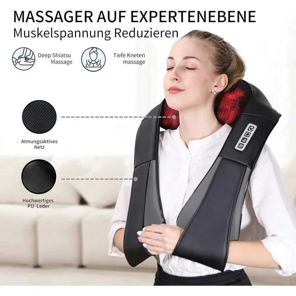 Shiatsu Neck & Shoulder Massager with Heat – 8-Node Deep Kneading for Back & Body, Home & Car Use