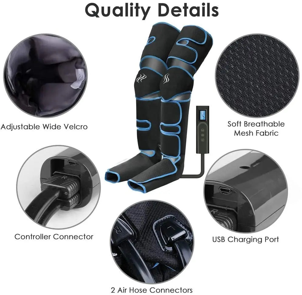 Cordless Air Compression Leg & Foot Massager – 360° Circulation Therapy with Knee Heat & Adjustable Modes