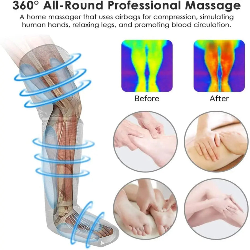 Leg massager with compression and massage effects on a white background