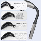 Massage tool with different head shapes and their uses on a white background