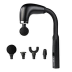 Black handheld massage device with attachments on a white background