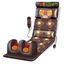 A dark brown electric massage mat with adjustable headrest, lumbar support, foot rest, and a remote control, shown on a plain white background.
