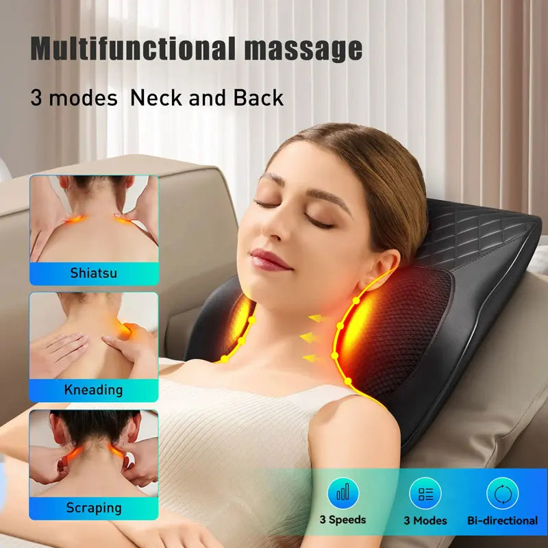 Neck Pillow Massager with Heat – 3-Speed Vibration Massage for Neck, Shoulders & Back Relief