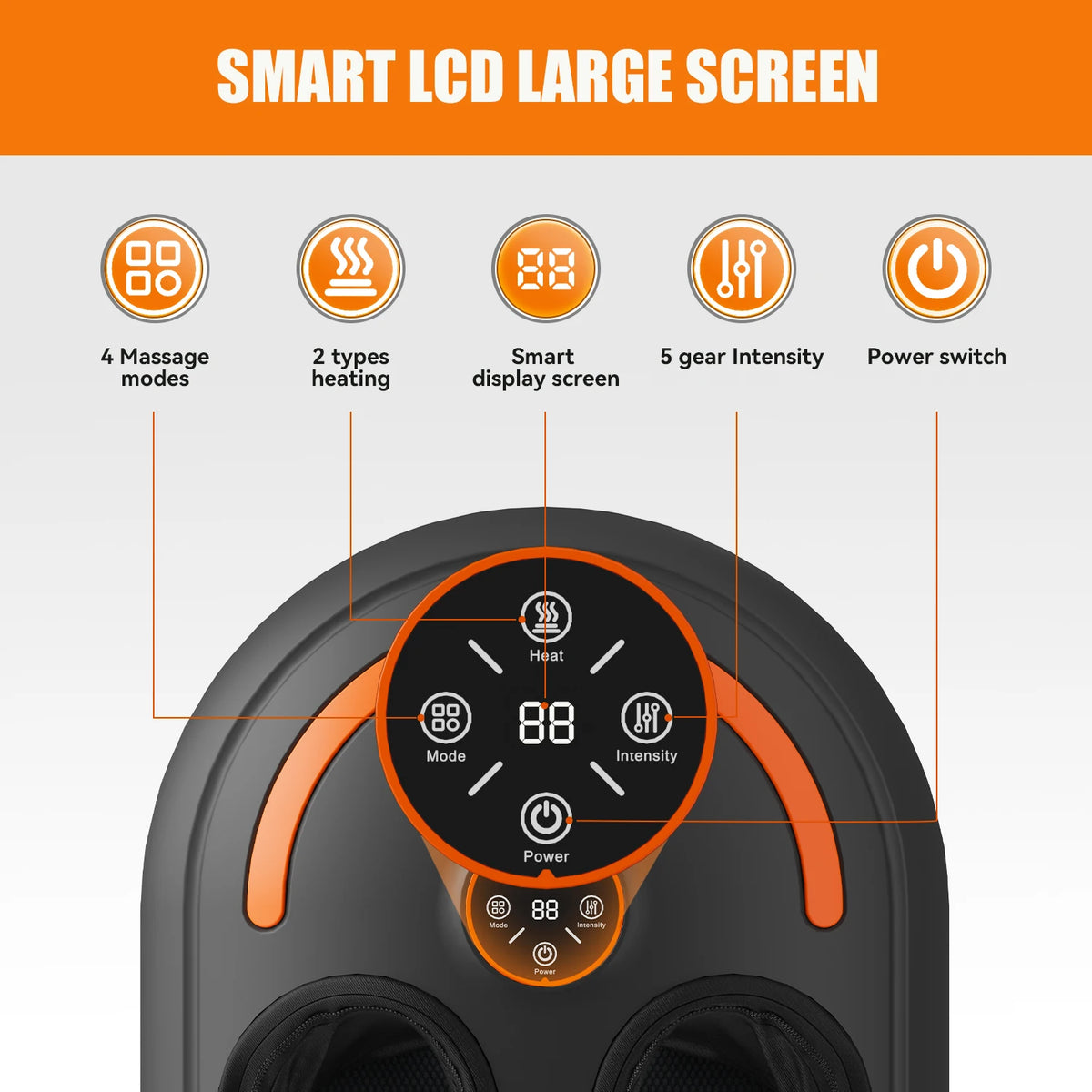 Electric Foot Massager with Air Compression & Heat – 6D Kneading Roller, 4 Modes & 5 Intensity Levels