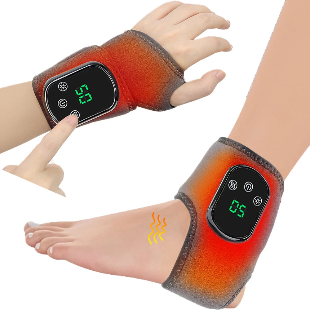 Electric Ankle & Wrist Massager with Heat – Adjustable Vibration Therapy Brace for Pain Relief & Recovery