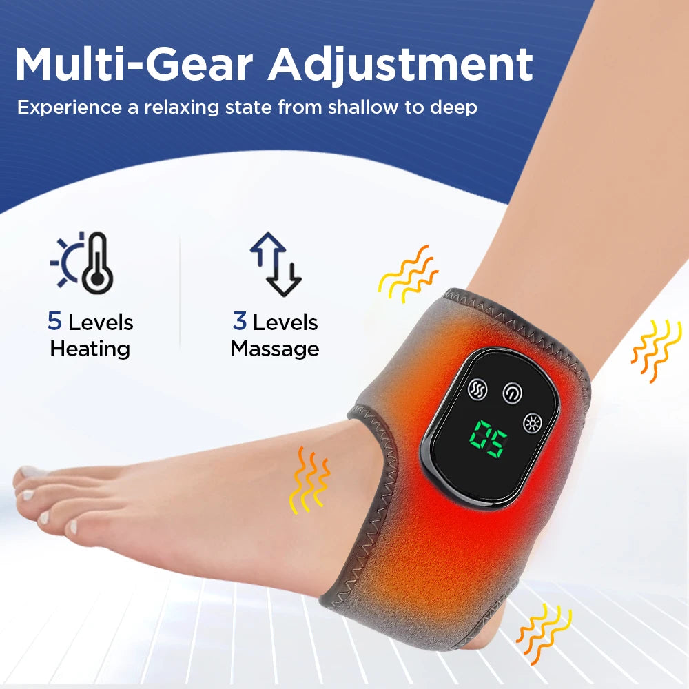 Electric Ankle & Wrist Massager with Heat – Adjustable Vibration Therapy Brace for Pain Relief & Recovery