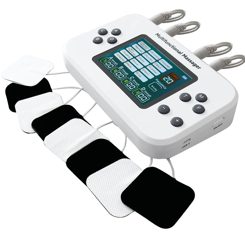 EMS TENS Muscle Stimulator – 15 Modes & 30 Intensity Levels Digital Therapy Device with 4 Channels