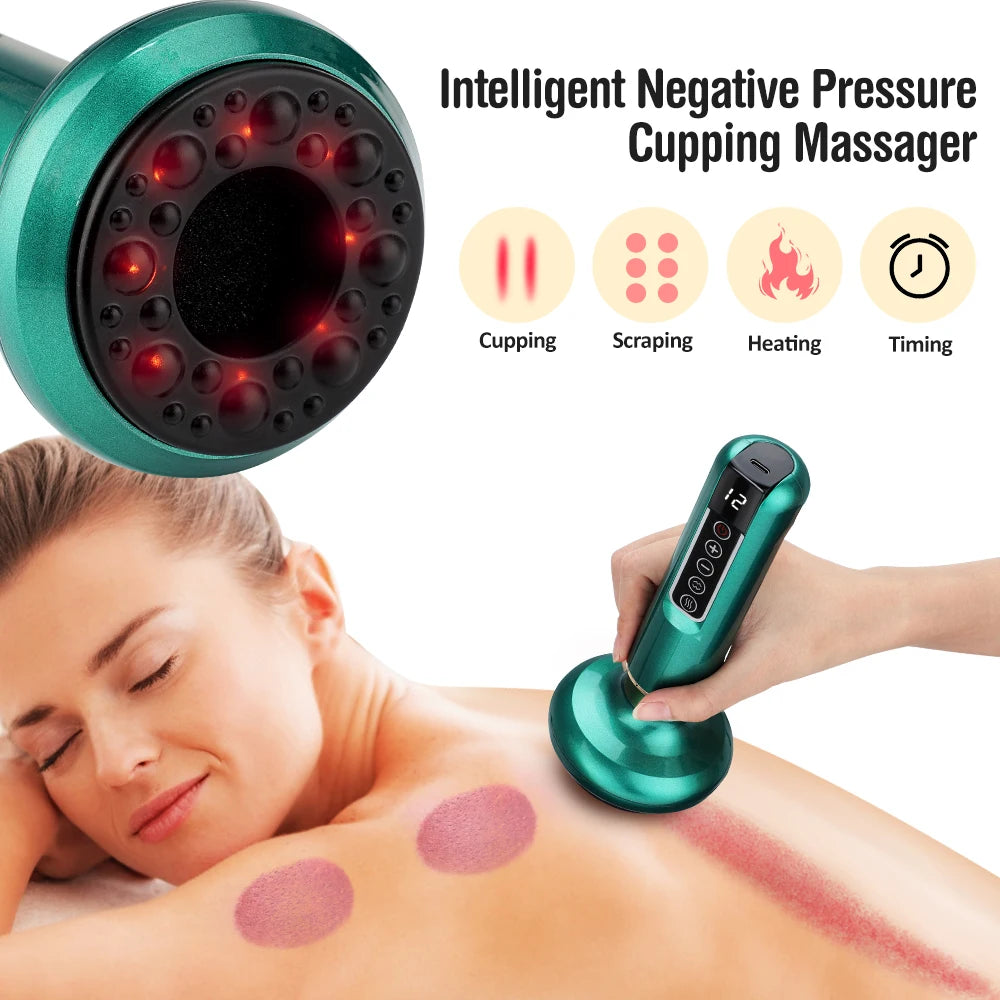Electric Cupping Device with Heat – 12-Level Vacuum Therapy, Rechargeable Suction & Scraping Massager
