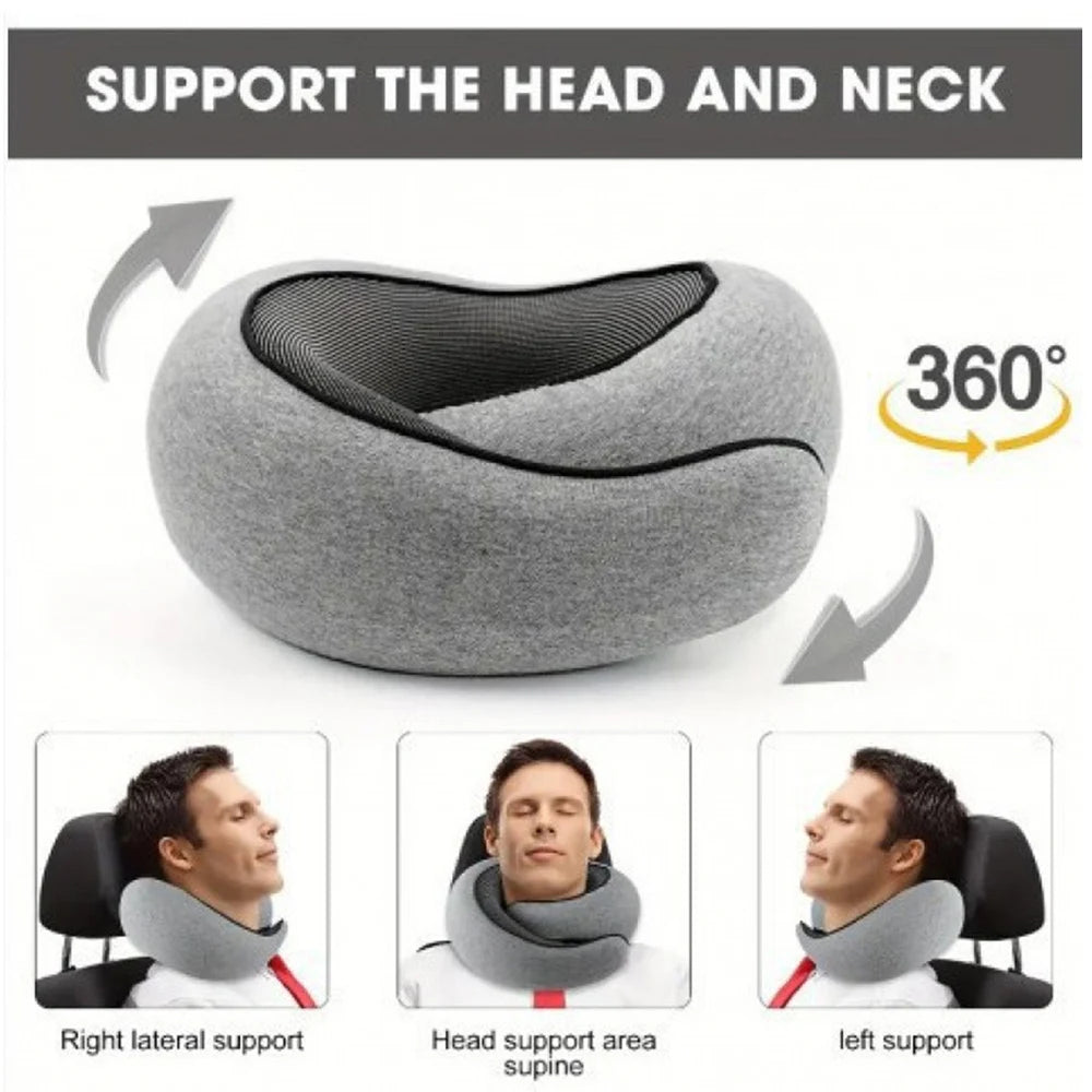 Memory Foam Travel Neck Pillow – Ergonomic U-Shaped Cervical Support with Carry Bag