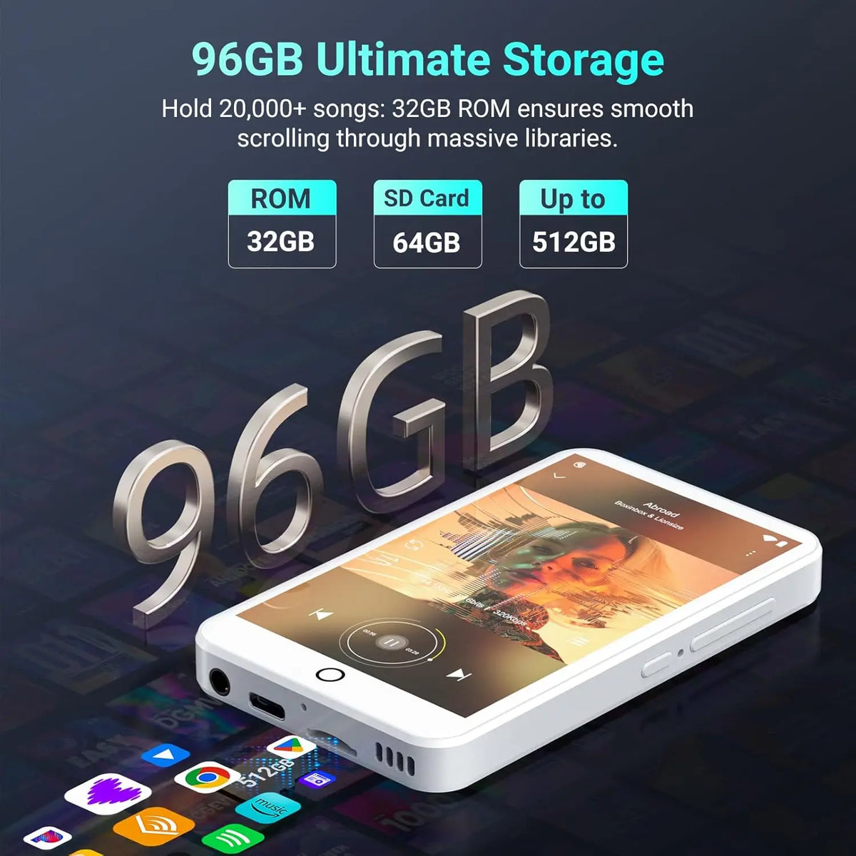 96GB Android 13 MP3/MP4 Player – 4” Touchscreen, WiFi & Bluetooth Music Player with Speaker (3GB RAM)