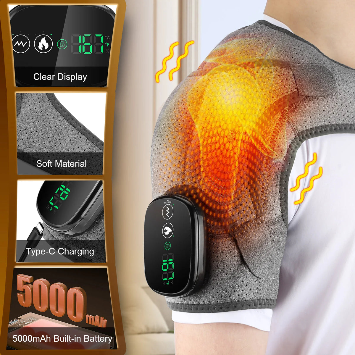 Electric Heated Shoulder Brace – 3-Speed Vibration & Heat Therapy Massager for Shoulder & Neck Relief