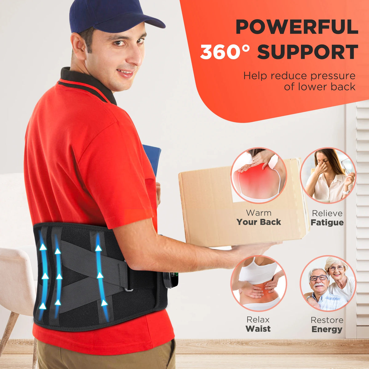 Electric Heated Waist Massager Belt – Lumbar Support Brace with Heat & Vibration Therapy