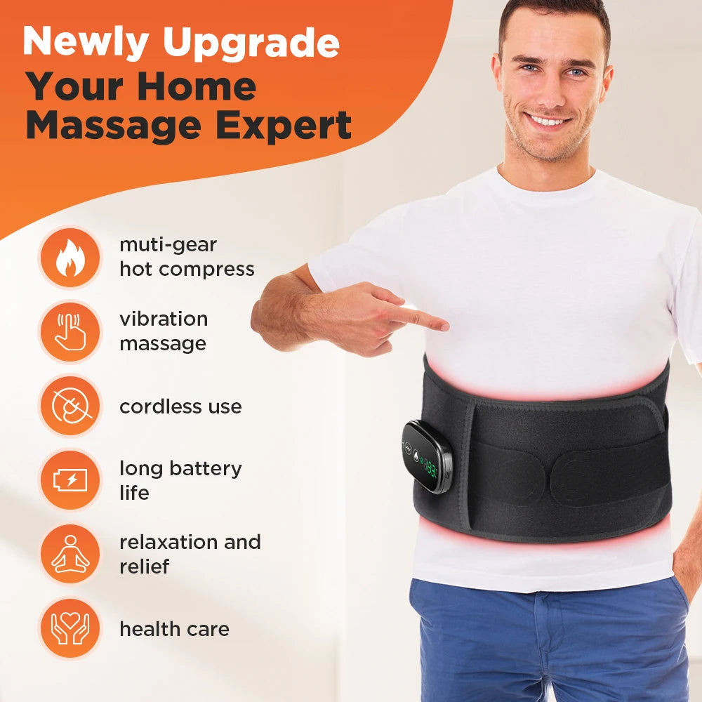 Electric Heated Waist Massager Belt – Lumbar Support Brace with Heat & Vibration Therapy