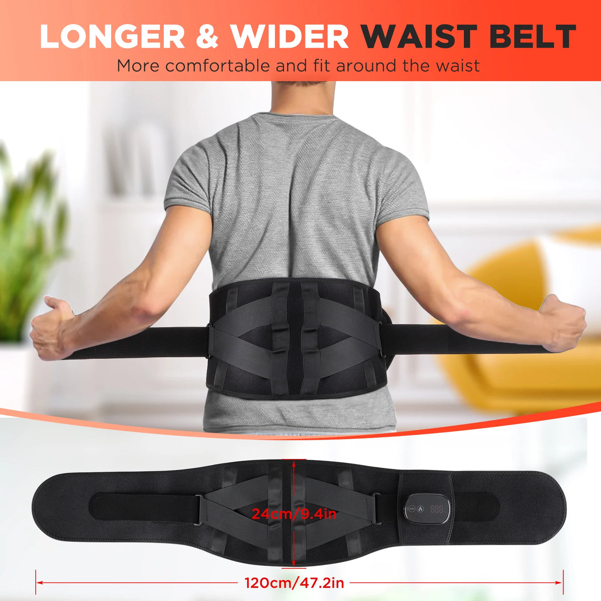 Electric Heated Waist Massager Belt – Lumbar Support Brace with Heat & Vibration Therapy