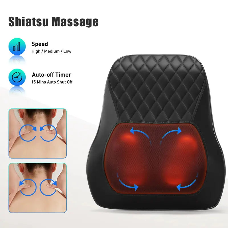 Neck Pillow Massager with Heat – 3-Speed Vibration Massage for Neck, Shoulders & Back Relief