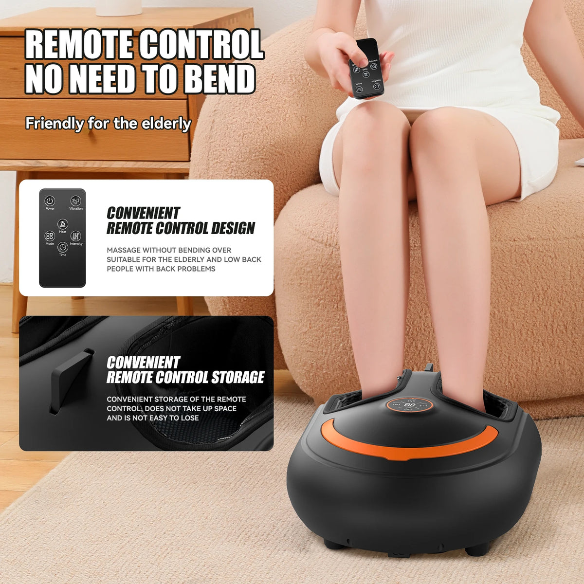 Electric Foot Massager with Air Compression & Heat – 6D Kneading Roller, 4 Modes & 5 Intensity Levels
