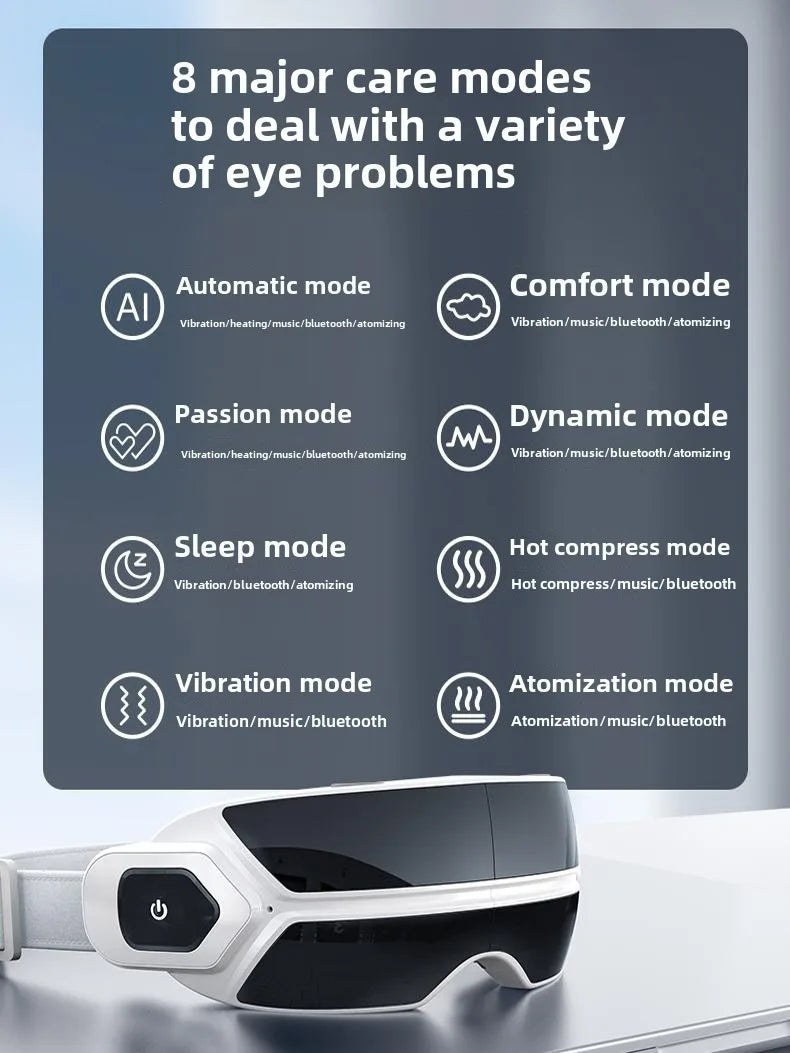 Steam Eye Massager with Bluetooth Music – Air Compression, Vibration & Foldable Smart Eye Care