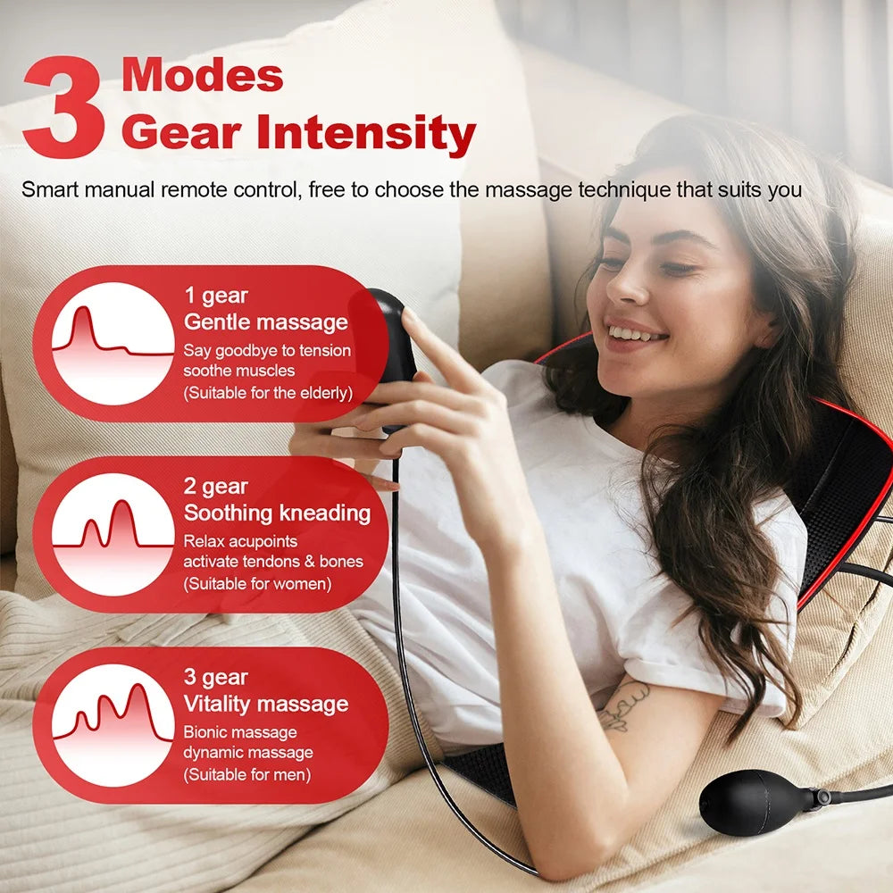Back & Neck Massage Pillow with Lumbar Support – Deep Kneading Cushion for Chair & Car Use
