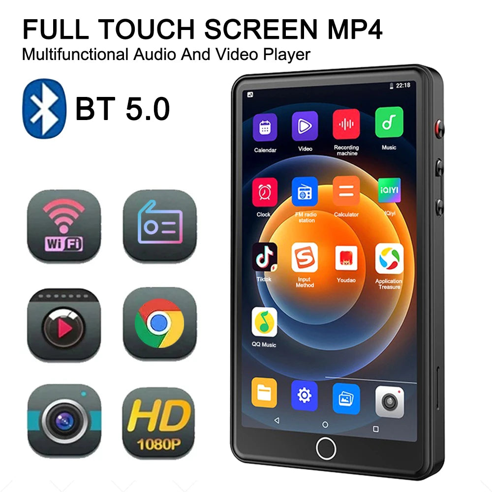 WiFi MP4 Player with Camera – Android Touch Screen Media Player, Bluetooth 5.0 & 16GB Storage