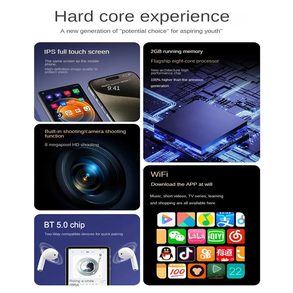 WiFi MP4 Player with Camera – Android Touch Screen Media Player, Bluetooth 5.0 & 16GB Storage