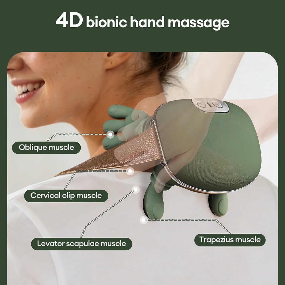4D Bionic Neck & Shoulder Massager – Wireless Trapezius Kneading with Deep Tissue Finger Massage