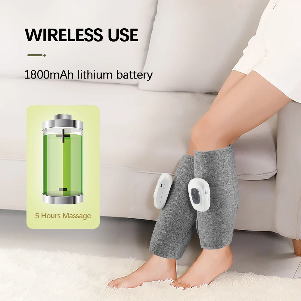 Wireless Calf Massager – 360° Air Compression Leg Wrap with 3 Modes & Adjustable Intensity