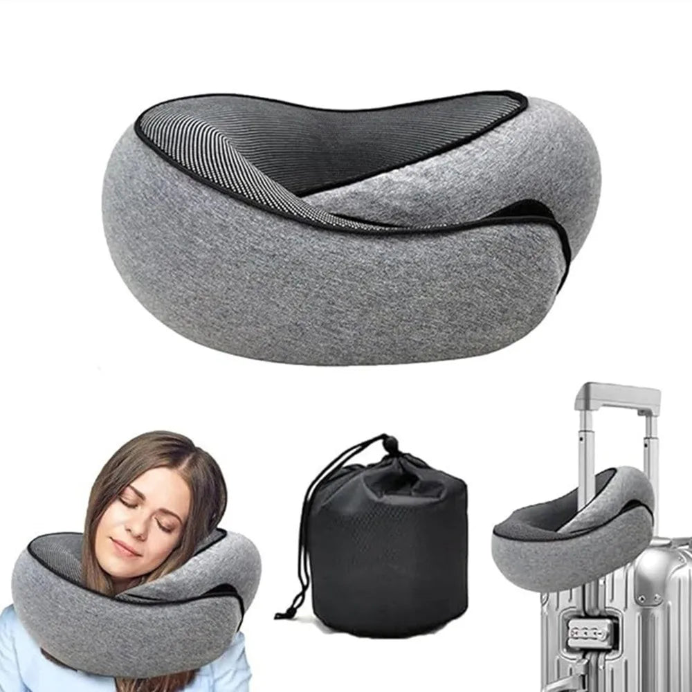 Memory Foam Travel Neck Pillow – Ergonomic U-Shaped Cervical Support with Carry Bag