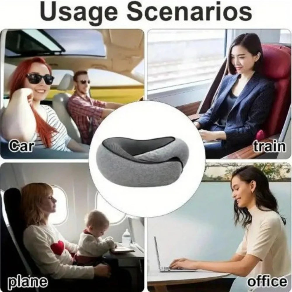 Memory Foam Travel Neck Pillow – Ergonomic U-Shaped Cervical Support with Carry Bag