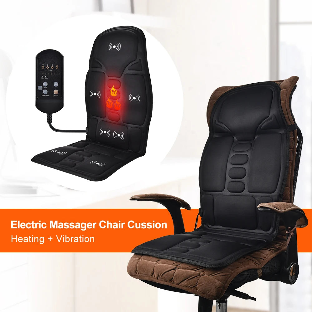 Heated Massage Chair Pad – Full Back & Neck Vibration Cushion with Lumbar Support for Home & Car