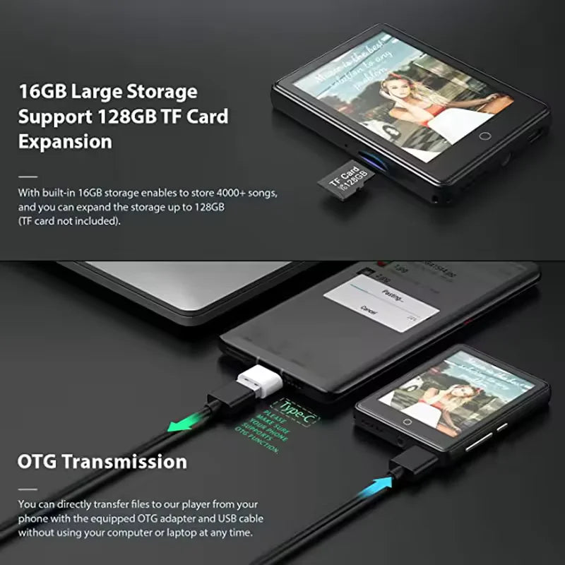 Portable MP3/MP4 Player with WiFi & Bluetooth – HiFi Touch Screen Music Player with Speaker & 128GB Support