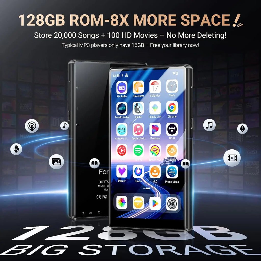 5” Android 13 MP3/MP4 Player with 128GB Storage – WiFi & Bluetooth Touchscreen Music Player with Apps