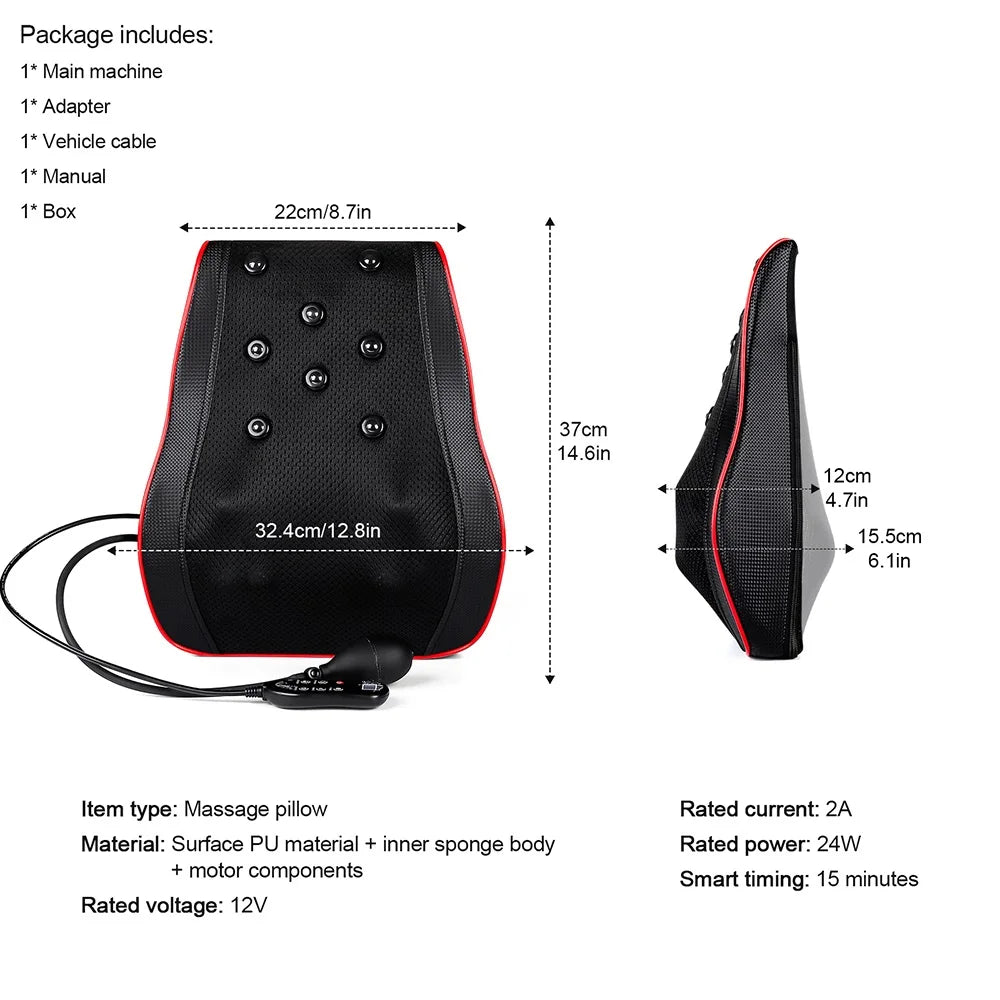 Back & Neck Massage Pillow with Lumbar Support – Deep Kneading Cushion for Chair & Car Use