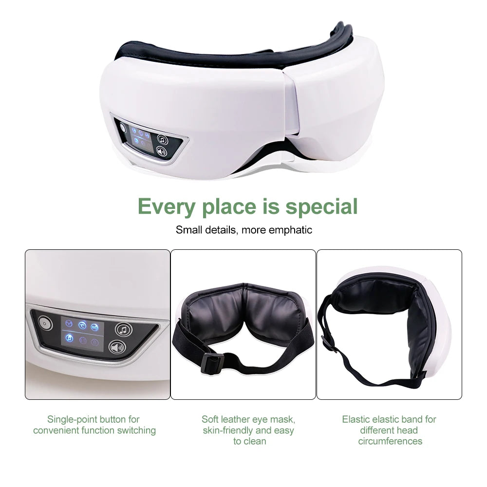 Smart Eye Massager with Bluetooth Music – 6D Air Compression & Vibration Eye Care Glasses