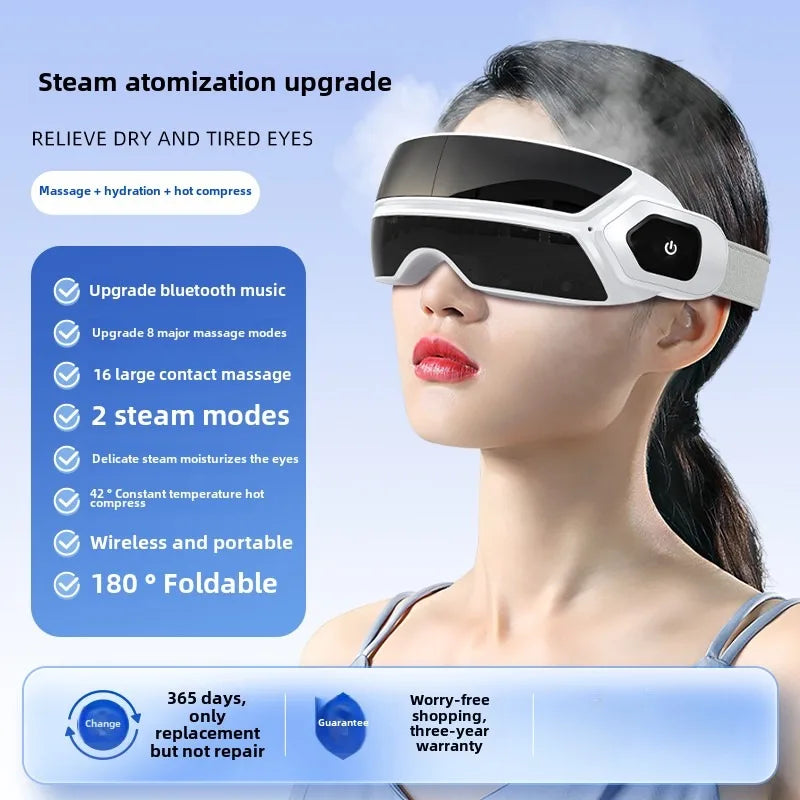 Steam Eye Massager with Bluetooth Music – Air Compression, Vibration & Foldable Smart Eye Care