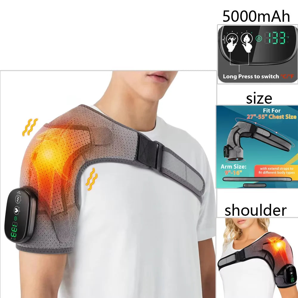 Electric Heated Shoulder Brace – 3-Speed Vibration & Heat Therapy Massager for Shoulder & Neck Relief