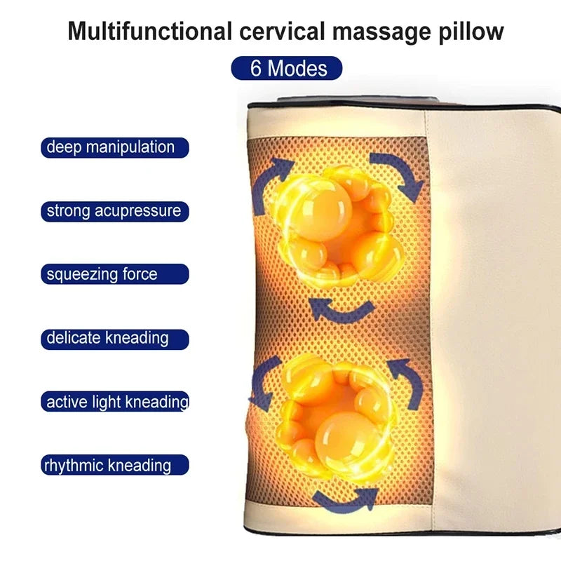 Multifunctional cervical massage pillow with massage modes on a white background