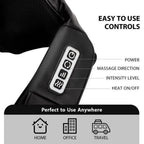 Massage device with control panel and text indicating ease of use and versatility.