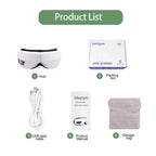 List of items included with an eye massager on a white background