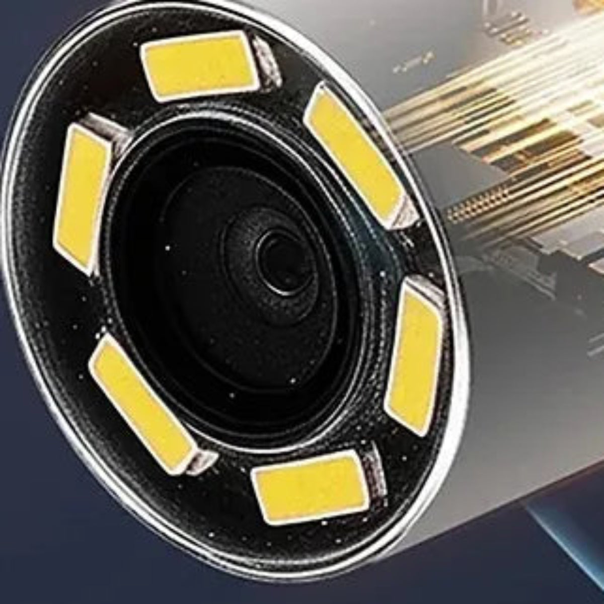 Illustration of the inspection probe lens surrounded by six LEDs.