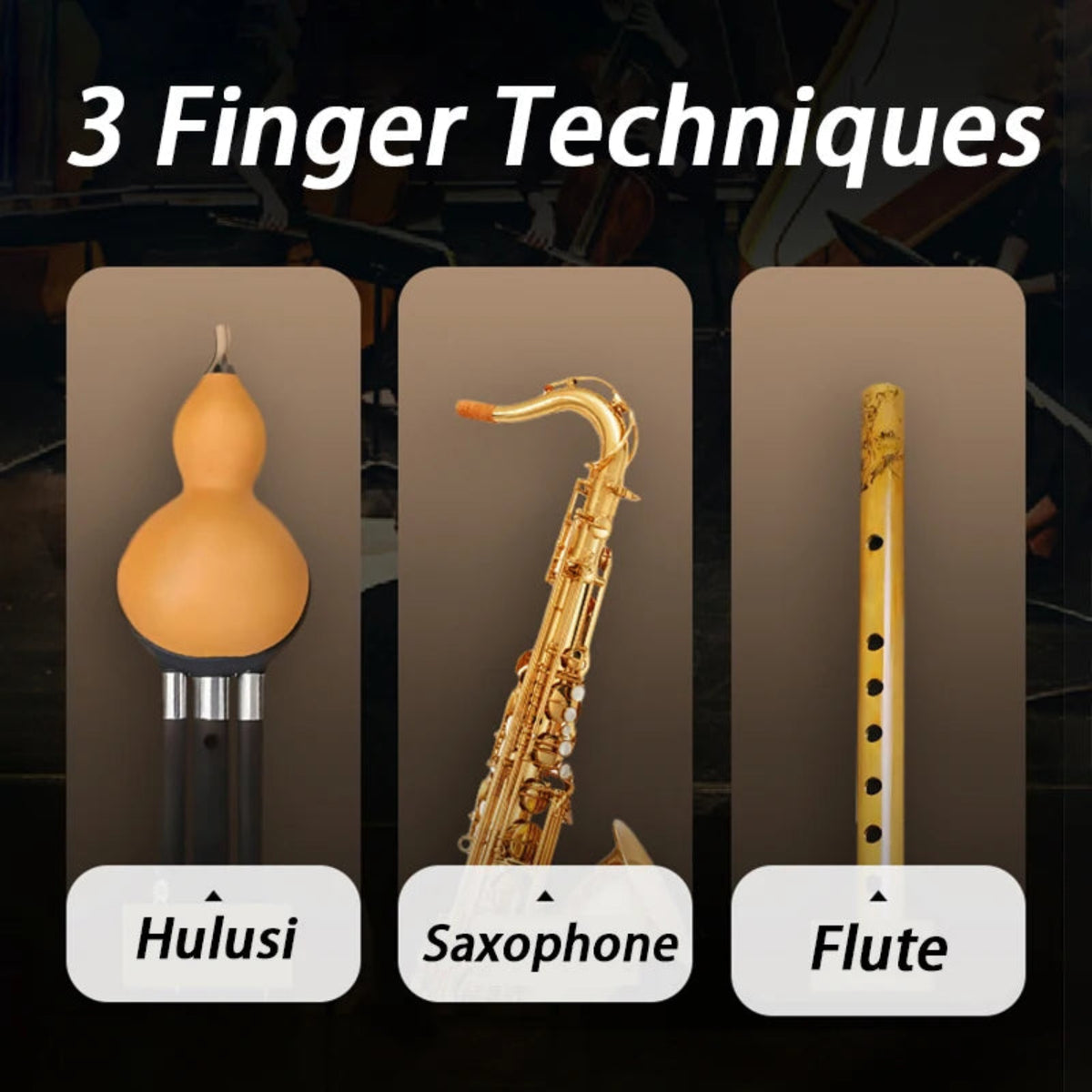 Illustration of the hulusi, saxophone and flute fingering modes; acoustic instruments are not included