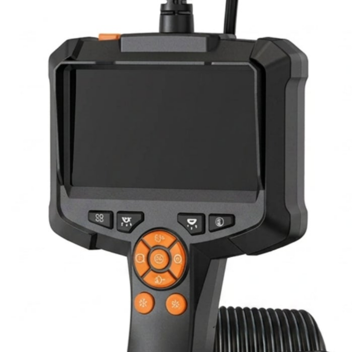 Close-up of the inspection camera screen and orange handheld controls.