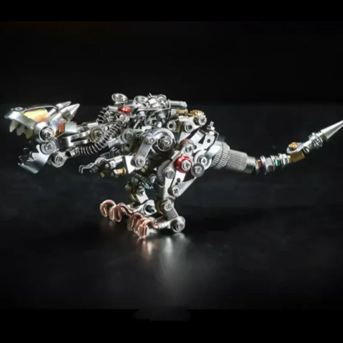 Mechanical dragon body shown during assembly before the wings are attached
