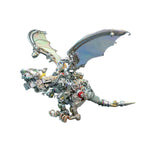 630-piece mechanical dragon metal model with iridescent wings on a clean white background